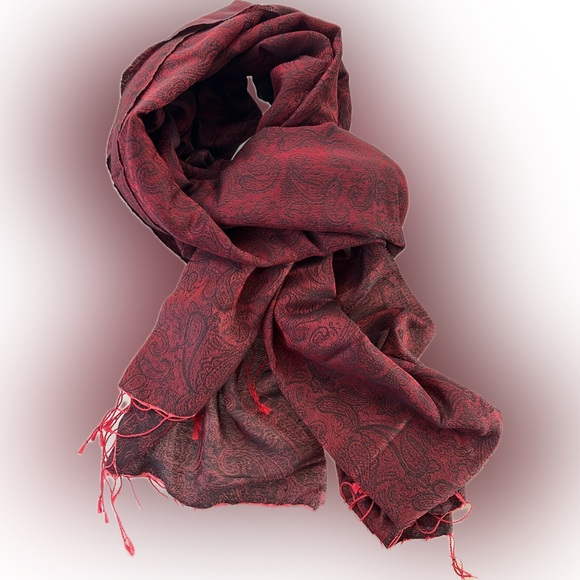 🇳🇵NEW Jacquard Paisley Maroon/Black Scarf | Fair Trade Nepal | Silk & Viscose - Picture 4 of 17
